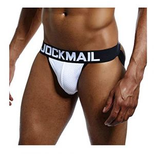 JOCKMAIL Slip sexy pour homme avec jockstrap en maille taille basse, sous-v&ecirc;tements sexy pour homme, bikini pour homme gay, jockstrap pour homme, blanc, XL (Brand-Jockmail, neuf)