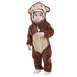 B&eacute;b&eacute; Combinaison Unisexe Barboteuse &Agrave; Capuche Animal Mignon Flanelle Hiver B&eacute;b&eacute; Gar&ccedil;on et Fille Grenouill&egrave;res Combinaison Pyjama en Polaire Animal D&eacute;guisement 0-24 Mois,Marron-1,12-18 mois (JIEMINGJINGXUAN, neuf)