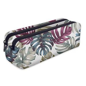 Trousse Scolaire 2 Compartiments Sac a Crayon Trousse de Toilette Trousse Plumier Organisateur Feuilles de Monstera Violet [107] (ferocity-shop, neuf)