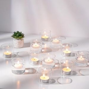 NUPTIO Photophore Verre Bougeoir Porte: 12 Pi&egrave;ces Bougeoir Chauffe Plat Contenant pour Bougie Transparent Flottante Centre de Table Deco Noel Mariage 5.7cm L x 5cm H (BeautyTime24, neuf)