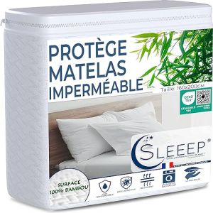 SLEEEP Protege Matelas 160x200 Fibre de Bambou Oeko-Tex, Alese 100% Imperméable, Protection Matelas Drap House Bonnet 30cm Ultra Douce Anti Acarien Punaise de lit -Qualité Hôtellerie- (Sleeep, neuf)