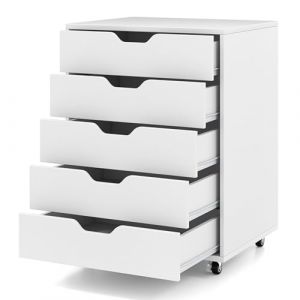 GIANTEX Caisson de Bureau Mobile 5 Tiroirs de Bureau, Meuble Bureau Rangement à Roulettes, Support d'Imprimante pour Dossiers, Documents, Papiers, 49 x 40 x 65 cm (Blanc) (GIANTEX, neuf)