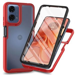 SEAHAI Transparente Coque pour Motorola Moto E14/Moto G24/Moto G24 Power/Moto G04/Moto G04S, [avec L'écran Intégré] Étui PC Souple TPU Housse Silicone Case Militaire Antichoc Cover, Rouge foncé (Liner-EU, neuf)