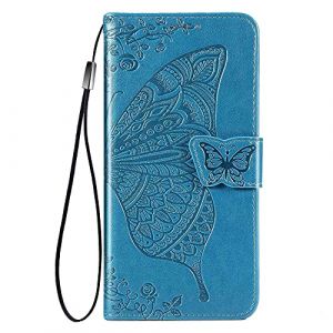WBWONE &Eacute;tui pour Huawei Honor X7b / Honor 90 Smart Coque, Gaufrage Papillon Protection Etui Antichoc TPU Housse Premium en Cuir PU ave Portefeuille Fentes pour Cartes. Bleu (Welldan, neuf)