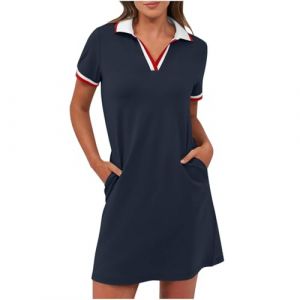 BFSWL Robe polo à manches courtes pour femme - Longueur genou - Robe de sport - Robe d'été - Robe de golf - Couleur unie - Robe de tennis à revers - Mini robe de tennis courte avec poches - Robe pour (hubei yuxichu shangmao youxian gongsi, neuf)