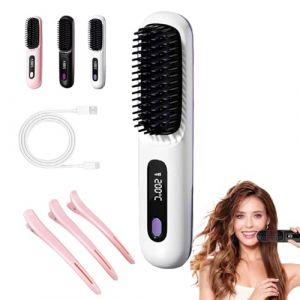 Naelyah Brosse Chauffante Go Brosse Pro - Brosse Lissante Portable Sans Fil 3 Temp&eacute;ratures Ajustables 20s Chauffage Rapide, Id&eacute;ale pour D&eacute;m&ecirc;ler, Lisser & Coiffer Cheveux (Blanc) (Vendeur professionnel-FR, neuf)