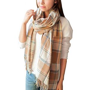 heekpek Grande Taille Femme Homme Echarpe Hiver Chaud en Cachemire Imitation Carreaux Doux écharpe épais Pull Châle Mode écharpe Fraîche Cadeau Unisexe Cadeau Noël, Taille unique, Beige (Pingoo, neuf)