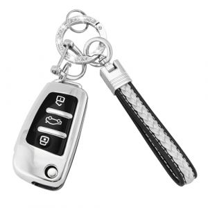 Koaudb Coque complète pour clé de voiture Audi avec cordon porte-clés, 3 boutons en TPU souple pour clé de voiture Audi A1 A3 A4 A6 A8 Quattro Q2 Q3 Q7 S3 S6 RS3 RS6 R8 TT TTS (CL-Ad-3-S) (Koaudb, neuf)