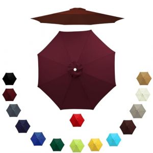 Auvent de Remplacement pour Parasol 6 Baleines/8 Baleines, Remplacement Toile de Parasol 2m/2.3m/2.7m/3.0m, Housse de Rechange pour Parasol D'extérieur, Polyester Anti UV(Vin rouge,3.0m/6 Arms) (LYLSD, neuf)