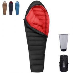 QEZER en Duvet Sac de Couchage Adulte ultral&eacute;ger 650FP, Petit Paquet pouvant Supporter jusqu'&agrave; 2℃~-30&deg;C,Sac de Couchage Grand Froid, adapt&eacute; au Camping randonn&eacute;e en Plein air (Noir -23℃) (QEZER-fr, neuf)