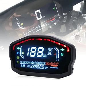 PACEWALKER Universel Jauge de Vitesse Compteur de Vitesse d'Odomètre Kilométrique de Moto,LED LCD Tachymètre Numérique Rétro-éclairage du Compteur Kilométrique pour 1, 2, 4 Cylindres (PACEWALKER, neuf)