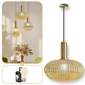 Lumeo creative | Suspension verre fumé Or| Lustre vintage pour salle à manger, ilot de cuisine, entree | suspension luminaire salon doré | Suspension vintage (Gold Edition, C - Poignée Tube) (Lumeo Creative, neuf)