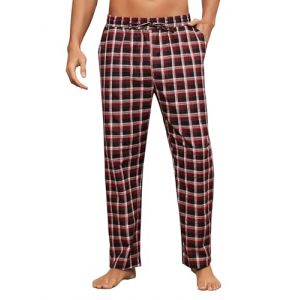 Litherday Pantalon de Pyjama Homme Coton &agrave; Carreaux Bas de Pyjama Longue Cofortable Respirant avec Poches &agrave; Cordon de Pantalon,Bleu marine + Rouge,XL (GXZ-EU, neuf)