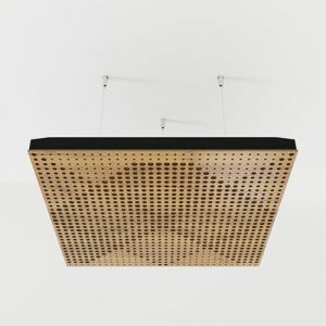 Lot de 2 panneaux acoustiques absorbants diffusants pour plafond avec tissu de velours et kit de montage | 50x50x5cm | Traitement acoustique de la maison | [WILDS - Chêne | Doré] (ATB-SOUND, neuf)