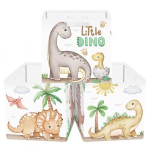 Clastyle Lot de 3 Boite Rangement Tissu Dinosaure Cube de Rangement Pliable Panier Kallax pour Salle de Bain, Marron, 30x30x30 cm (Changtian_Im&Ex, neuf)