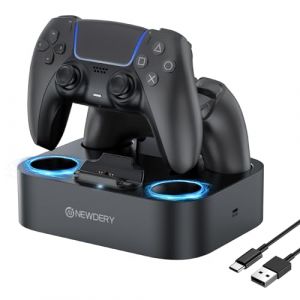 NEWDERY Station de Charge du Contrôleur PS5 Charge Docking Chargeur Rapide Les Contrôleurs PlayStadion 5 DualSense Stand avec Indicateurs Lumineux LED/Charge Rapide Chargeur (ANSEN-FR, neuf)