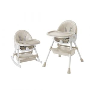 Chaise Haute Beb&eacute; &Eacute;volutive, pour Enfants de 0 Mois &agrave; 60 kg, 3 Positions d'Inclinaison, Repose-Pieds R&eacute;glables, Pliage compact, 4 Roues-Six en un &ndash; Blanc cass&eacute; (Hechheu, neuf)