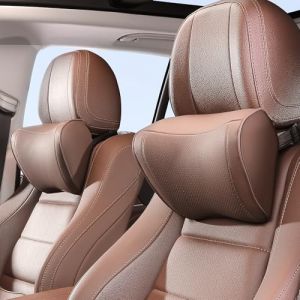 Dapucarin Oreiller Appui-T&ecirc;te Voiture en Cuir 100% Mousse &agrave; M&eacute;moire de Forme, Coussin de Nuque de Soutien de Si&egrave;ge Premium pour la Conduite, Les Voyages, la Maison, Le Bureau, Marron, 2 Unit&eacute;s (Dapucarin, neuf)