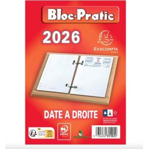 EXDI Bloc-pratic &Eacute;ph&eacute;m&eacute;ride 2026, Calendrier Journalier, 120 x 82 mm, Date &agrave; Droite (Micro Passion 76, neuf)