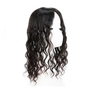 Postiche Femme 2 cm PU autour du cuir chevelu naturel Topper cheveux humains bouclés femmes Topper pièces de cheveux humains vierges avec 4 clips Postiche Cheveux Femme(22 inches,12x13cm) (zuwanguk, neuf)