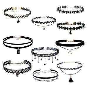10 Pieces Dentelle Noire,Collier Ras du Cou, Gothique Colliers,Gland Colliers,Collier Ras du Cou en Cuir Style Punk Gothique Collier Tour de Cou R&eacute;glable Collier Ras de Cou,Party Accessoires (ZJZH, neuf)