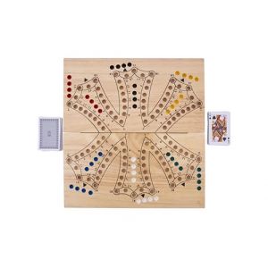Engelhart – 350264 - Jeu de Tock en Bois XL - 6 Joueurs - Coffret en Bois d'hévéa Pliable- Jeu de Société Traditionnel Canadien - Parcours avec Cartes – 2 à 6 Joueurs - à partir de 6 Ans (Matgames, neuf)