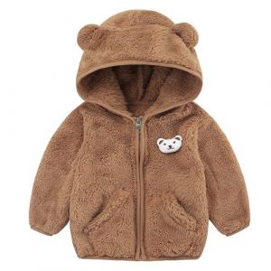 G&eacute;n&eacute;rique Veste Polaire Bebe Garcon 0-24 Mois Hiver Chaud Manteau Bebe Fille Capuche Oreille de Ours Mignon Blousons gar&ccedil;on Peluche Leger Doux Pull Sweat zipp&eacute; Vetement Bebe (01 Brun, 18-24 mois) (Minenany, neuf)