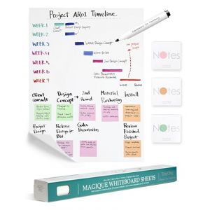 Film tableau blanc magique EASYCLING, autocollant, film &eacute;lectrostatique avec 25 feuilles, 1 marqueur et 3 ensembles de notes, pour toutes les surfaces dures, adh&egrave;re sans colle ni aimants, 60 x 80 cm (EASYCLING EU, neuf)