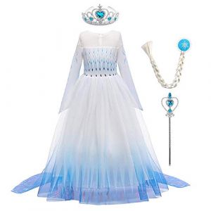 IWEMEK Filles Déguisements Princesse Elsa Robe et Accessoires Reine des Neige 2 Costume de Carnaval Halloween Noël Robes de fête Soirée Anniversaire Cérémonie Partie Habillée B-bleu 02 Set 5-6 ans (IWEMEK, neuf)