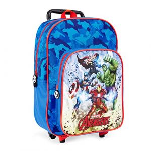 PERLETTI Sac a Dos Enfant Imprimé Avengers avec Roues - Sac de Voyage avec Marvel Super Héros pour Petit Garcon Loisir - Cartable à roulettes Amovibles Bleu Rouge pour Ecole Maternelle - cm 36x25x12 (PERLETTI, neuf)