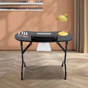 Mermajestic Table de manucure portable pliable avec 4 roues et sac de transport étanche - Contient un collecteur de poussière pour ongles - Pour salons de manucure et de beauté (noir) (Mermajestic, neuf)