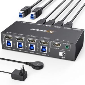 Commutateur KVM USB 3.0 HDMI 4 ports 8K à 60 Hz, Camgeet 4 PC 1 moniteur commutateur KVM HDMI, simulation EDID, pour 4 ordinateurs partageant 1 moniteur et 4 ports USB 3.0, avec télécommande filaire (Candyus, neuf)