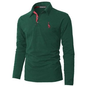 KUNJLELP Mode Polo pour Homme Manches Longues Broderie Girafe T-Shirt Slim Coton Polo de Travail Golf Rugby M-3XL,A-Vert,3XL (Chuanghui-EU, neuf)