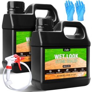 Revêtement pour pierre Imperméabilisant - 2 Litres / 64oz Aspect humide - Pour extérieur et intérieur - Imperméabilisant pour pierre, pavés, béton, dalles de pierre, dalles de terrasse (Limino, neuf)