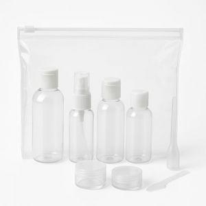 AZENCIA Kit Flacons Voyage Avion Cabine – 8 Pièces Format 100ml TSA | Trousse Transparente avec Spray, Pots, Pipette et Spatule | Accessoires Cosmétiques Réutilisables Bagage à Main (AZ and CO, neuf)