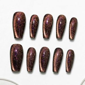 Sun&Beam Nails Ongles artificiels faits main Moyen Coffin Ballerine &agrave; coller en Noir Rose Violet Aimant Couleur unie Minimaliste design avec autocollants &ndash; 10 pi&egrave;ces (#259 L) (Sun&Beam FR, neuf)