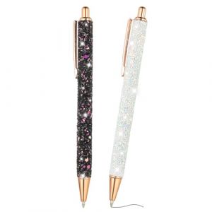 PATIKIL Stylo Bille Paillet&eacute;, 2Pcs Stylo Fantaisie &Eacute;tincelant Stylo &Agrave; Bille R&eacute;tractable Presse M&eacute;tal Journaling &Eacute;criture Encre Noire Pour Femmes Filles Bureau Anniversaire, Noir Blanc (PATIKIL UK, neuf)