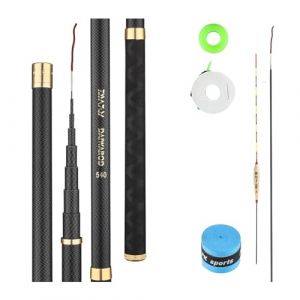 Canne à pêche Ultra légère et Rigide en Fibre de Carbone à 98% et Manche télescopique Noir for pêche à la Carpe de Voyage de 2,7 à 10 m pour Eau Douce mer(Dark Grey,5.4M) (Liufuqiang88, neuf)