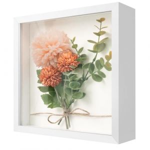 WISYOK Cadre 3D 22x22cm, 3cm Cadre Profondeur, Cadre Photo 3D &agrave; Remplir, Cadre Vitrine Profond, Cadre Photo Carr&eacute;, Cadre d'Objet pour Fleurs, Photos, Souvenirs (Blanc) (WISYOK STORE, neuf)