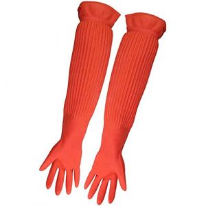 ASOCEA Gant D'Aquarium En Caoutchouc Gants De Nettoyage MéNagers à Bras Long Gant De Vaisselle De Cuisine ImperméAble Outils De Nettoyage RéUtilisables Pour Aquariums 22.8 Pouces - 1 Paire Orange (AOSIKE, neuf)