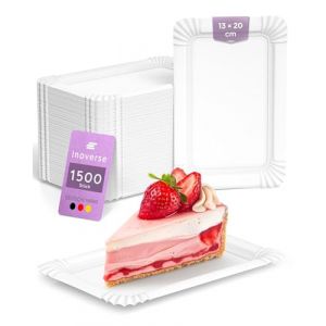 Inoverse Lot de 1500 assiettes jetables en carton, blanches, respectueuses de l'environnement, vaisselle à gâteau, assiettes jetables en carton, assiettes en papier, rectangulaires, 13 x 20 cm (Inoverse, neuf)
