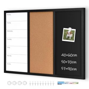QUEENLINK Tableau combin&eacute; avec tableau &agrave; craie magn&eacute;tique, tableau blanc, calendrier et tableau d'affichage en li&egrave;ge 40 x 60 cm, tableau d'affichage de cuisine, tableau magn&eacute;tique, tableau m&eacute;mo (QUEENLINK, neuf)