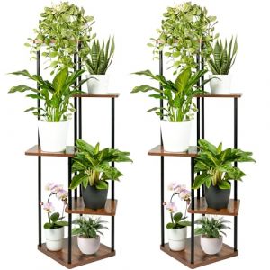 TTL HOME TOWER Lot de 2 supports de fleurs, &agrave; 5 &eacute;tages, hauteur : 105 cm, design en bois de ch&ecirc;ne et m&eacute;tal, noir, d&eacute;coration int&eacute;rieure pour le salon, &eacute;tag&egrave;re &agrave; plantes, &eacute;tag&egrave;re &agrave; fleurs, escalier &agrave; (TTL-Commerce, neuf)