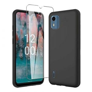 JDXHFF Coque Compatible avec Nokia C12 / Nokia C12 Pro/Nokia C12 Plus (6.3") Noir Housse et Verre trempé écran Film Protecteur - Étui Souple Silicone TPU Case Cover Black (LIUHELIN, neuf)