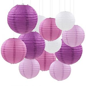 Surwin 12 Pièces Lanternes Papier Chinois, Lanternes en Papier à Suspendues, Boule Ronde Abat-Jour, Lanterne Decorative pour Intérieurs Extérieurs Mariages Anniversaires Fêtes (Violet) (Yiwin, neuf)