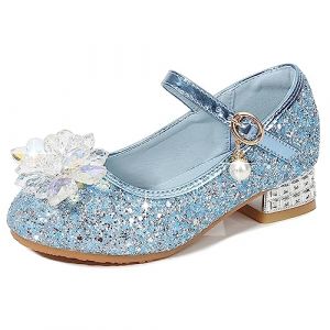 Eleasica Fille Chaussures de Princesse Elsa Reine des Neiges Chaussures pour Déguisement Cadeau Soirée Mariage Noël Carnaval Sandales à Talon Haut Bout Fermé Cendrillon,Bleu,38 (Eleasica, neuf)