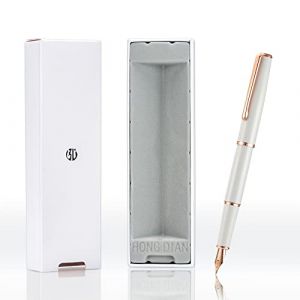 Wikult Stylo plume Hong-Dian 920 blanc personnalisé, plume extra fine plaquée or rose et garniture avec coffret cadeau, gravé avec votre nom (JianHang Office, neuf)