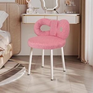 Haibinsuo Tabouret de vanité avec dos de nœud papillon - chaise de maquillage textile doux, siège de mousse dense confortable, pieds non glissants stables pour chambre/salon 150 kg Rose (niaichimeida, neuf)