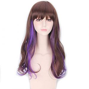 GHK Harajuku Lolita Perruque Longue Ondulée Synthétique Cheveux Anime Cosplay Pourpre Bleu Marron Faits saillants Coloré Perruques De Fête Pour Les Femmes PL-519 (good stuff A, neuf)