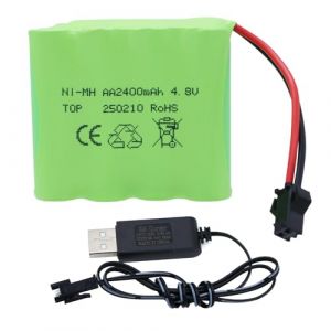 Tosiicop Batterie RC 4,8 V 2400 mAh – Batterie AA NiMH rechargeable avec prise SM-2P et câble de charge USB pour télécommande de voiture Crawler 4x4 Camions SY-E511 RC Excavatrice (4,8 V 2400 mAh) (Tosiicop., neuf)